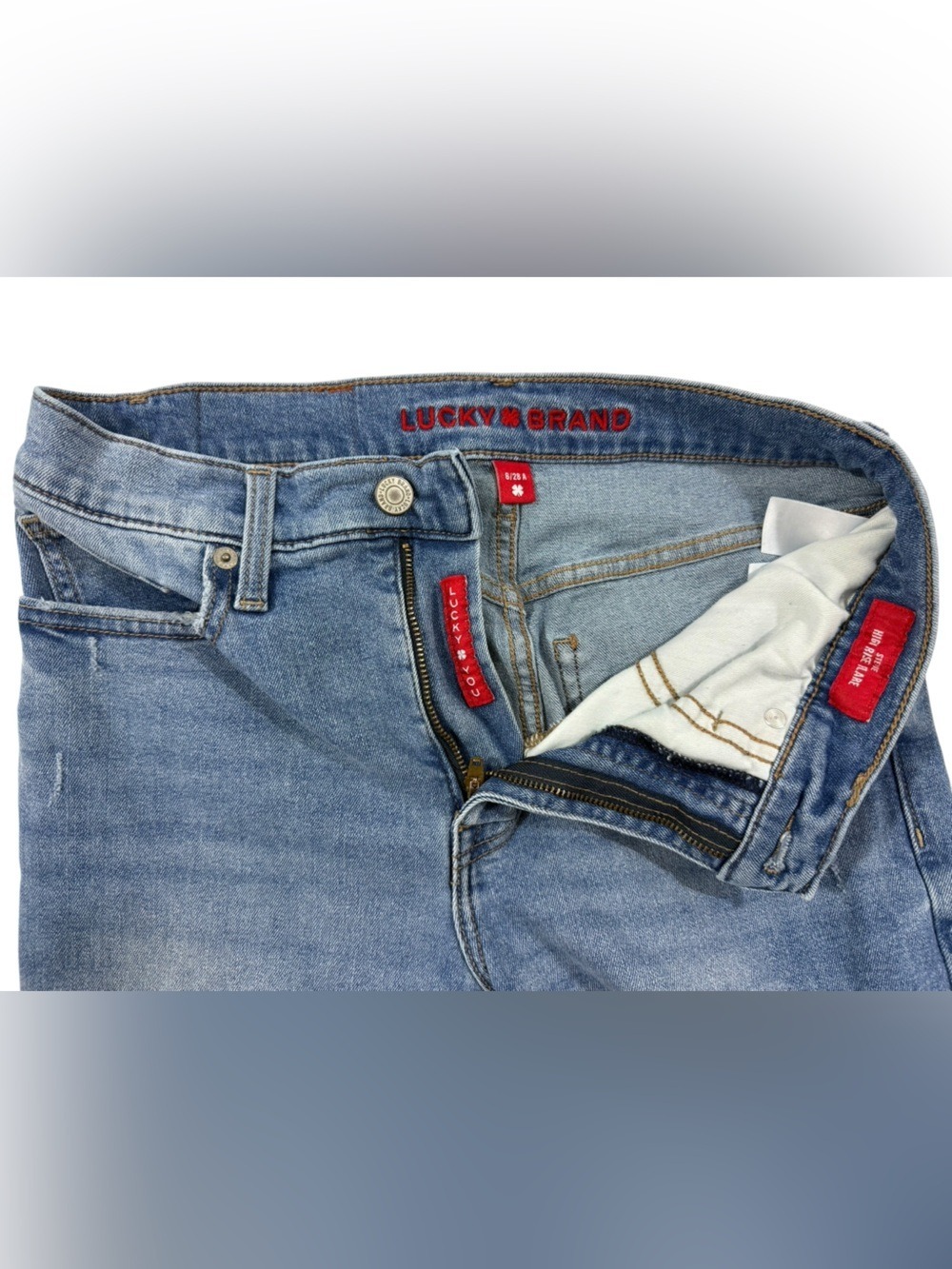 Lucky Brand Stevie High Rise Flare Jeans Light Wash Raw Hem Women’s 28 - Picture 6 of 13